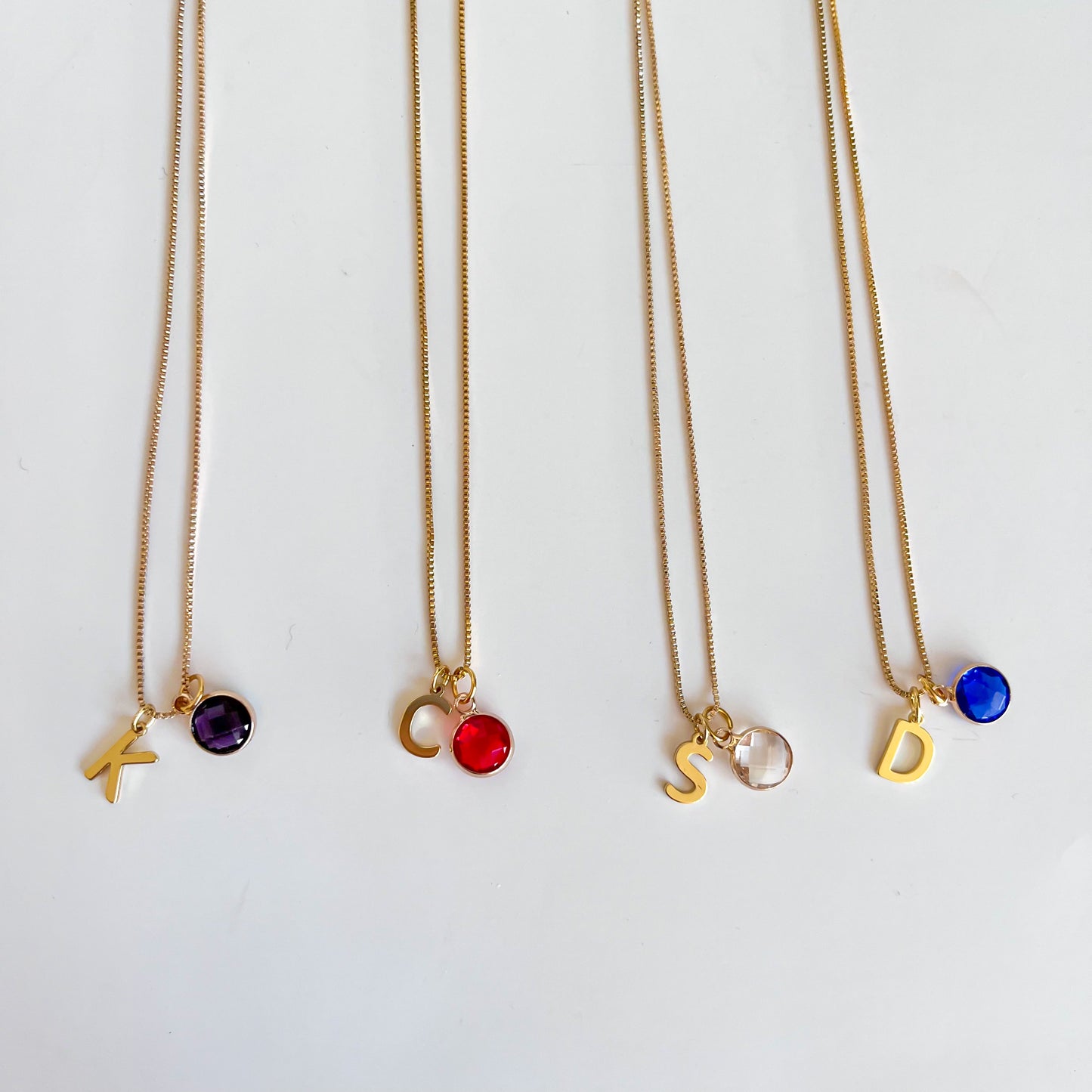 Initial Letter + Birthstone Necklace - Gold Filled (Customize)