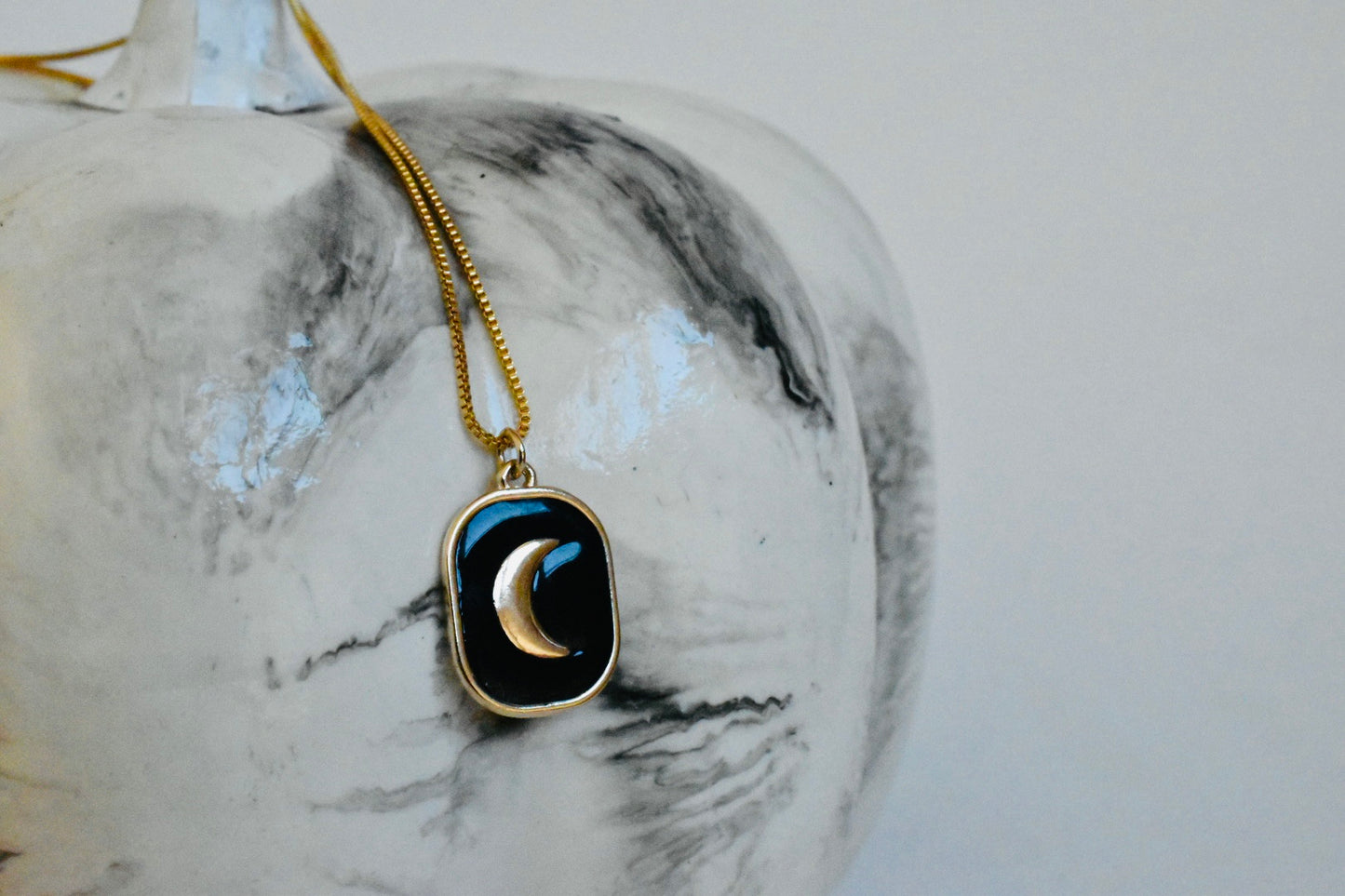 After Dark Moon Enamel Necklace - Gold Filled