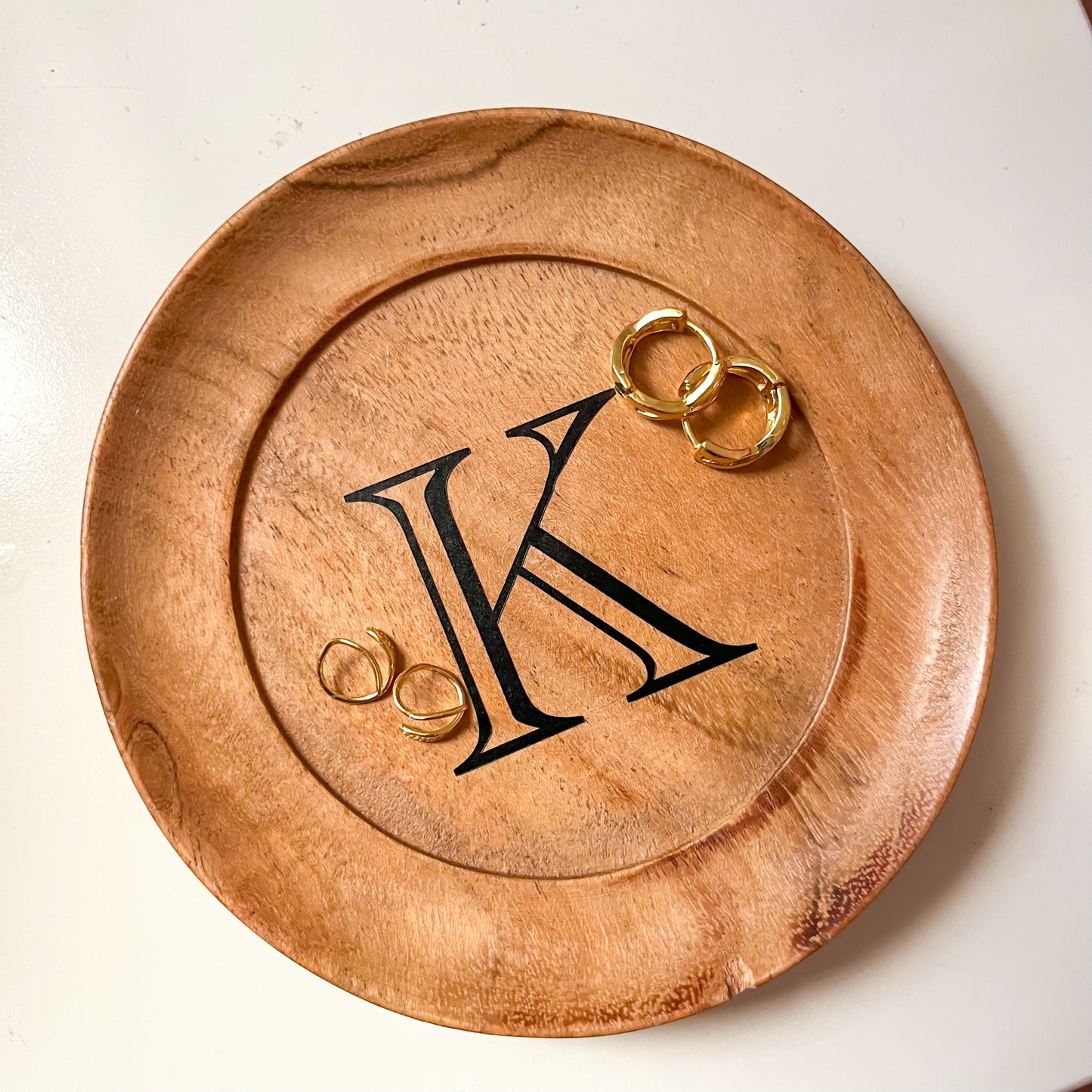 Initial Monogram Acacia Wood Jewelry Dish